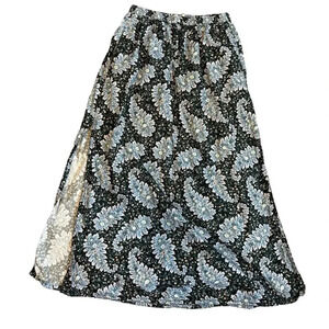 J.Crew Collection Pull-On Midi Skirt in Navy Blue Pacific Paisley Pockets XS